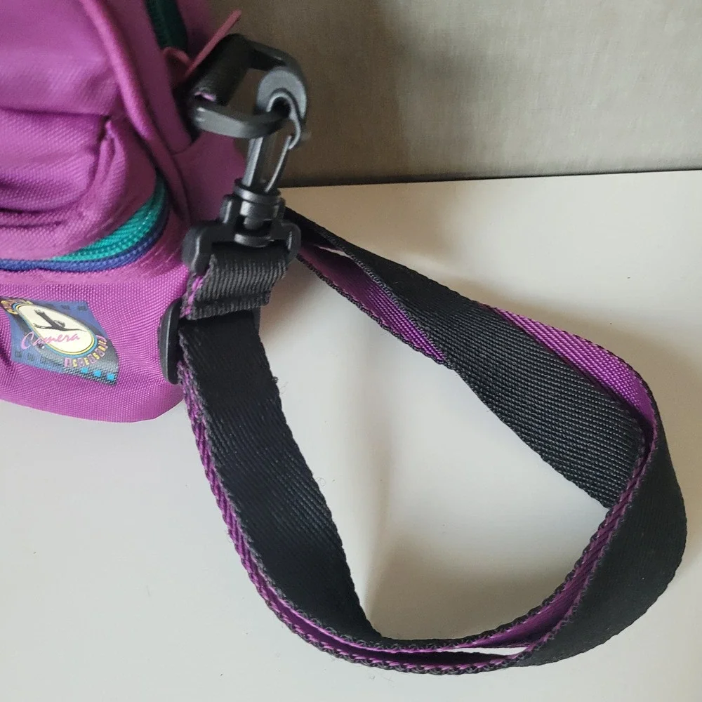 Vintage 90s Purple Compact Camera Bag Shoulder Strap Belt Loop Pouch MIni Case